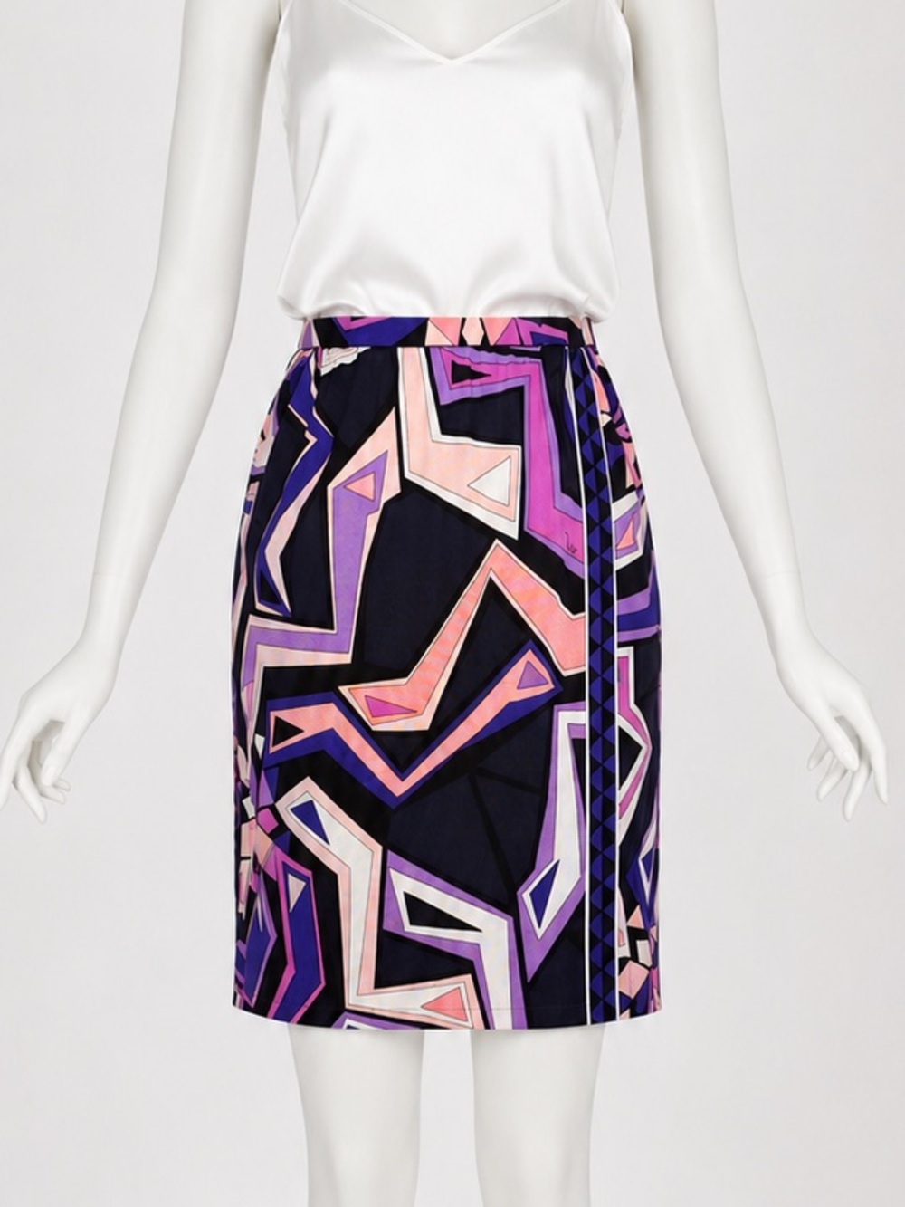 Emilio Pucci Vintage 100% Silk Geometric Print Skirt Size 10